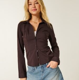 Hollister Chocolate Brown Button-Up Women's Top Size Small